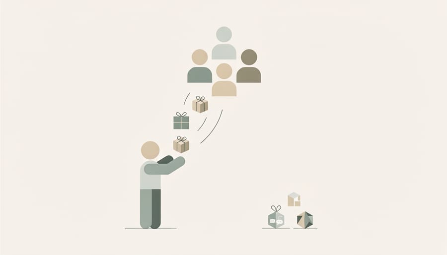 Hands offering and receiving freshly baked bread across a table