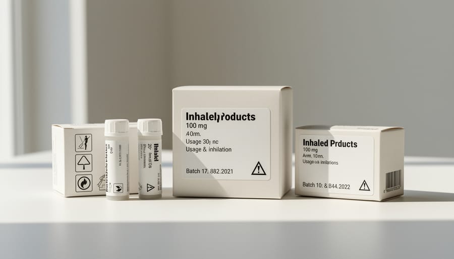 Plain vape cartridges and disposable vape device on a clean surface with sealed packaging materials