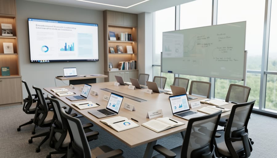 Facilitator and workshop setup in a bright training room with participants seated.